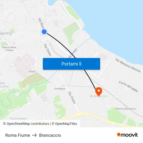 Roma Fiume to Brancaccio map