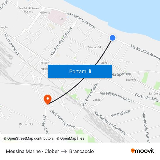 Messina Marine - Clober to Brancaccio map