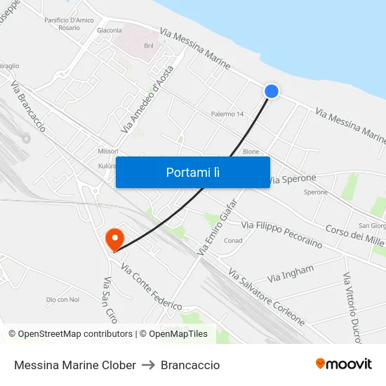 Messina Marine Clober to Brancaccio map