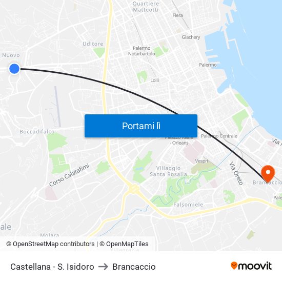 Castellana - S. Isidoro to Brancaccio map