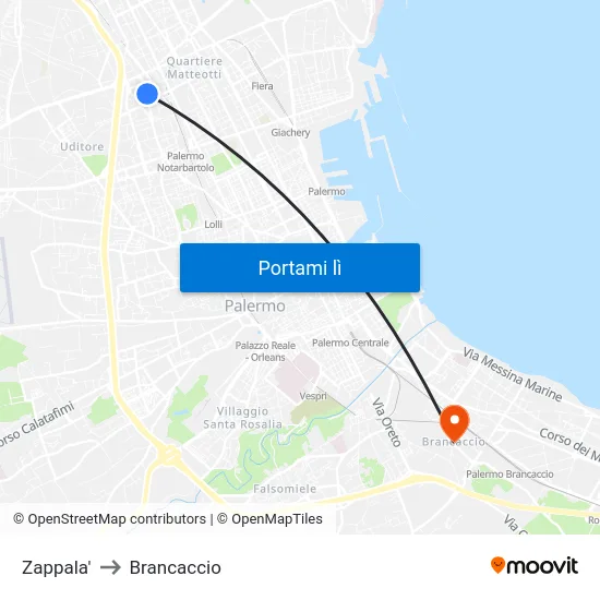 Zappala' to Brancaccio map
