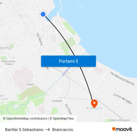 Barillai S Sebastiano to Brancaccio map