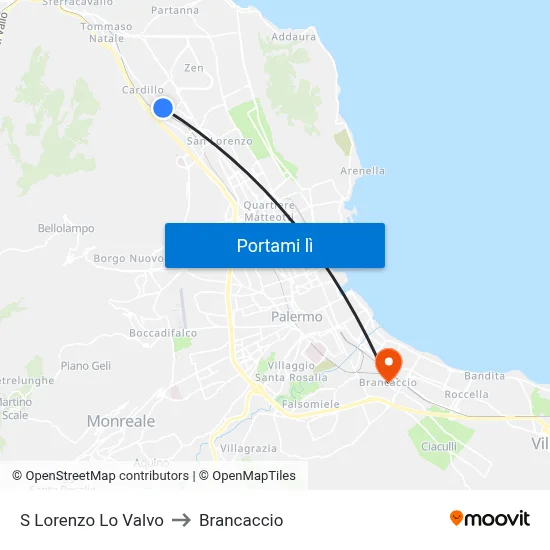 S Lorenzo Lo Valvo to Brancaccio map