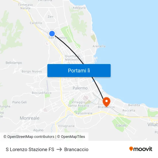 S Lorenzo Stazione FS to Brancaccio map