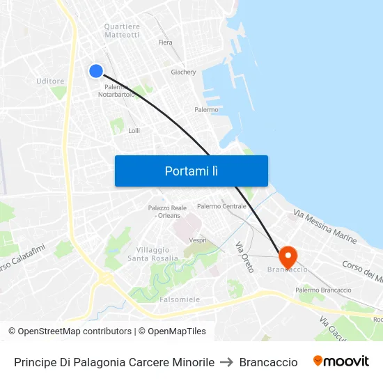 Principe Di Palagonia Carcere Minorile to Brancaccio map