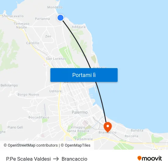 P.Pe Scalea Valdesi to Brancaccio map
