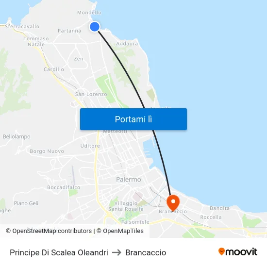 Principe Di Scalea Oleandri to Brancaccio map
