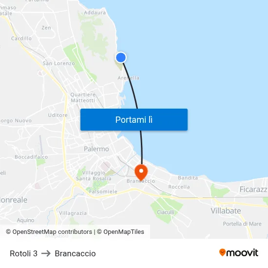 Rotoli 3 to Brancaccio map