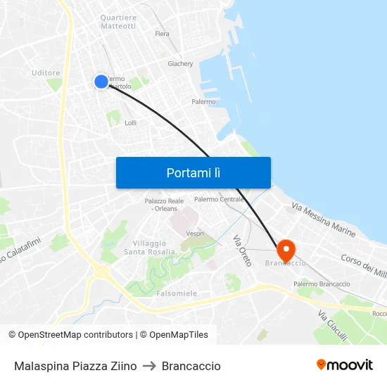 Malaspina Piazza Ziino to Brancaccio map