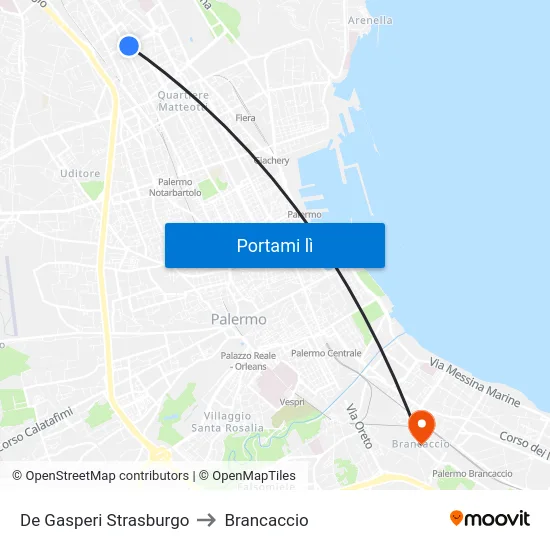 De Gasperi Strasburgo to Brancaccio map