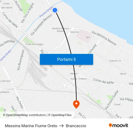 Messina Marine Fiume Oreto to Brancaccio map