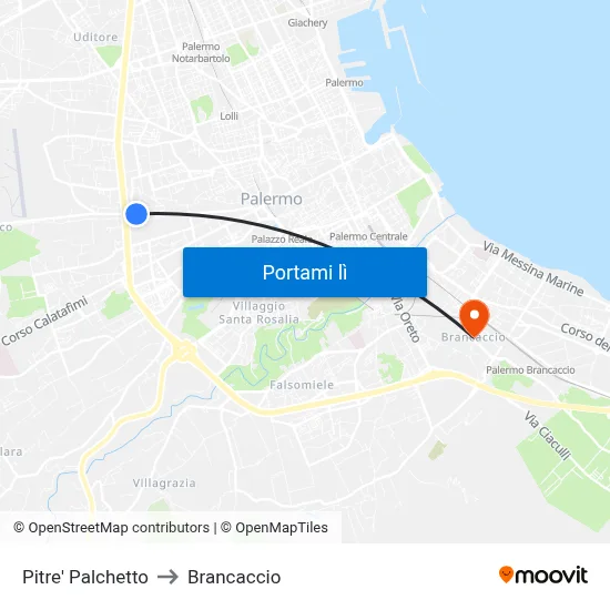 Pitre' Palchetto to Brancaccio map