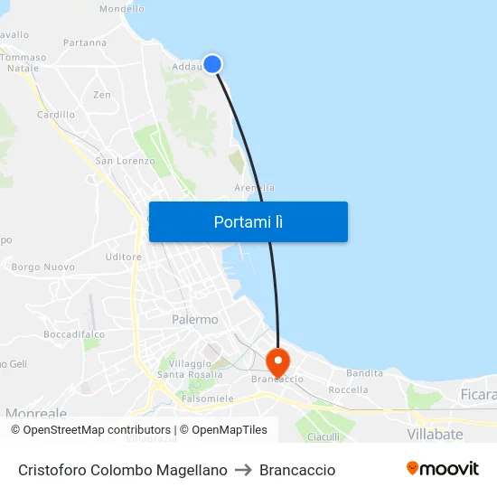 Cristoforo Colombo Magellano to Brancaccio map