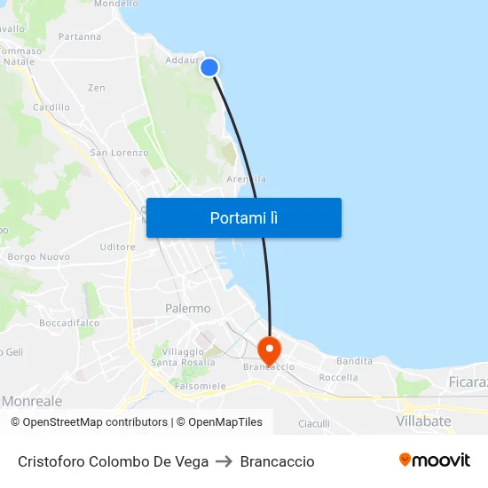 Cristoforo Colombo De Vega to Brancaccio map