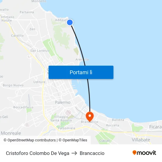 Cristoforo Colombo De Vega to Brancaccio map