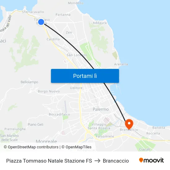 Piazza Tommaso Natale Stazione FS to Brancaccio map