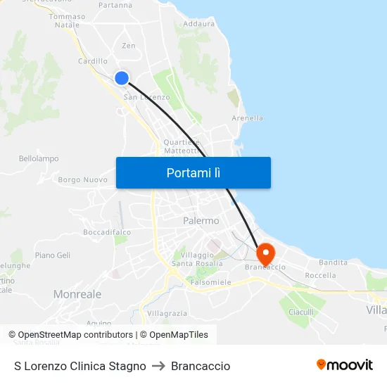S Lorenzo Clinica Stagno to Brancaccio map