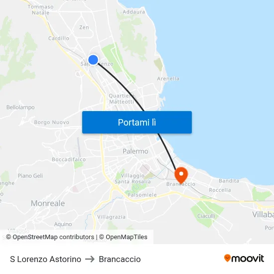 S Lorenzo Astorino to Brancaccio map