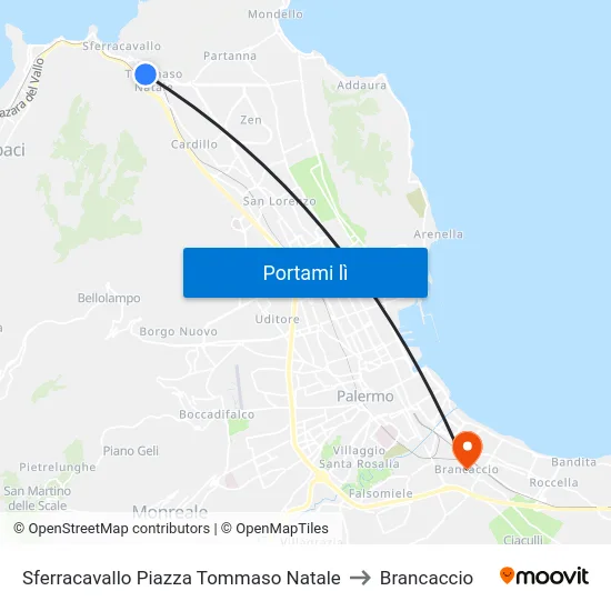 Sferracavallo Piazza Tommaso Natale to Brancaccio map
