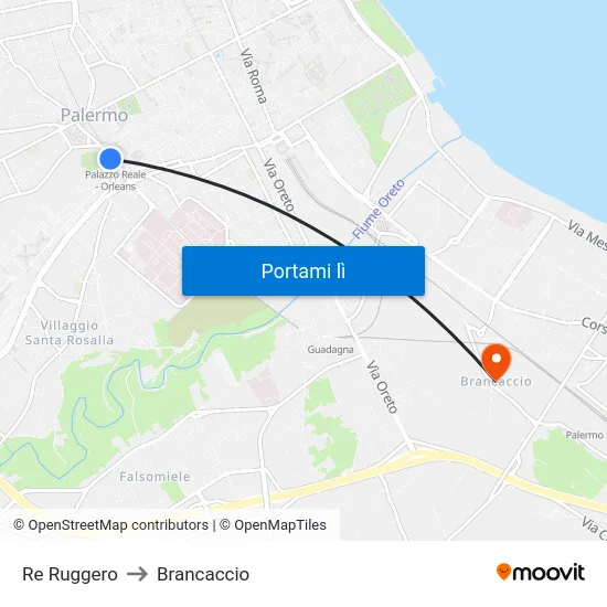 Re Ruggero to Brancaccio map