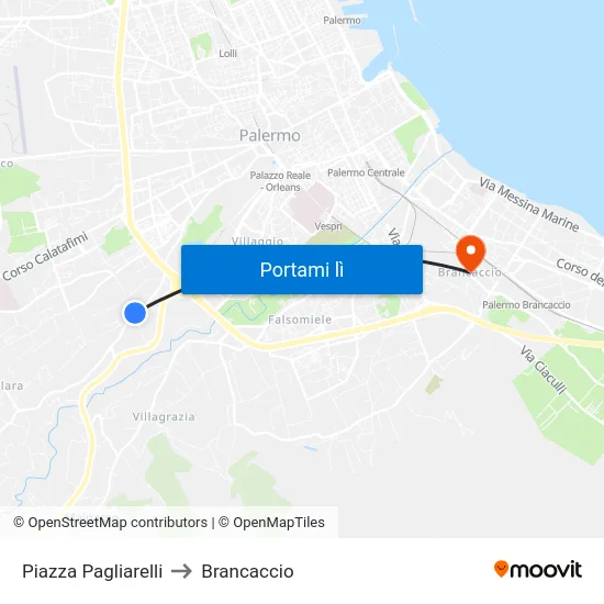 Piazza Pagliarelli to Brancaccio map