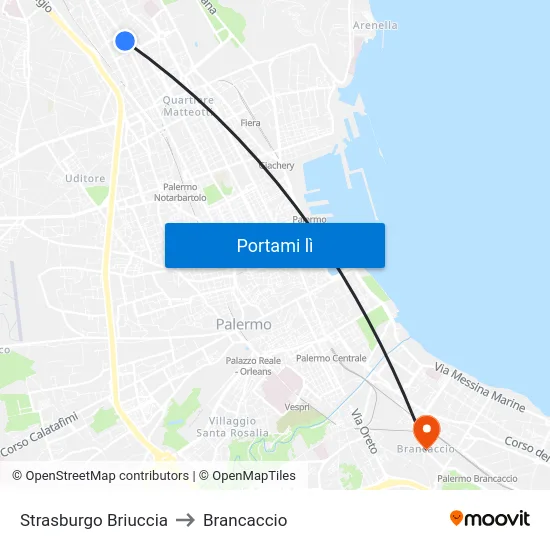 Strasburgo Briuccia to Brancaccio map
