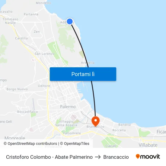 Cristoforo Colombo - Abate Palmerino to Brancaccio map