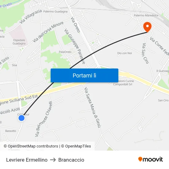 Levriere Ermellino to Brancaccio map