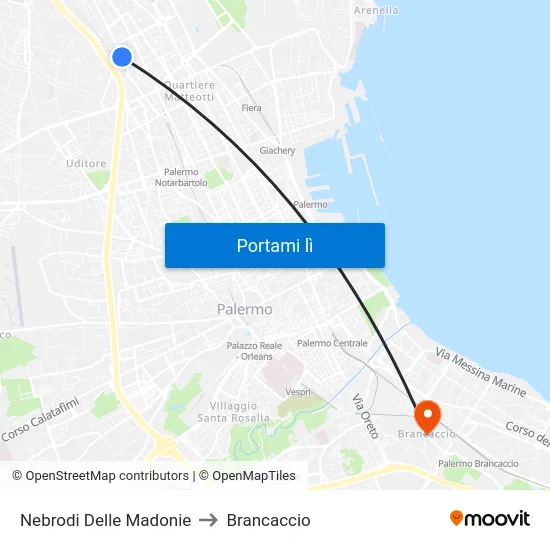 Nebrodi Delle Madonie to Brancaccio map