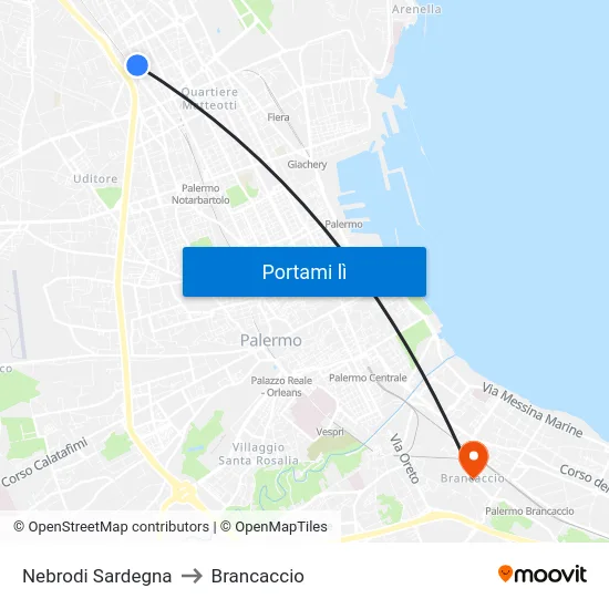 Nebrodi Sardegna to Brancaccio map