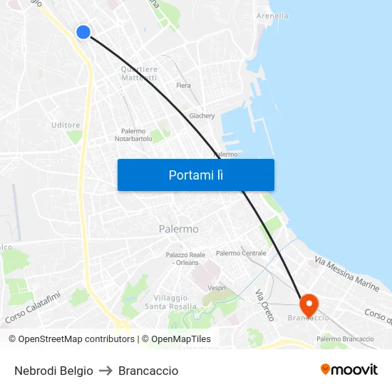 Nebrodi Belgio to Brancaccio map