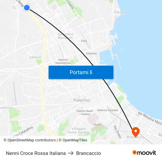 Nenni Croce Rossa Italiana to Brancaccio map