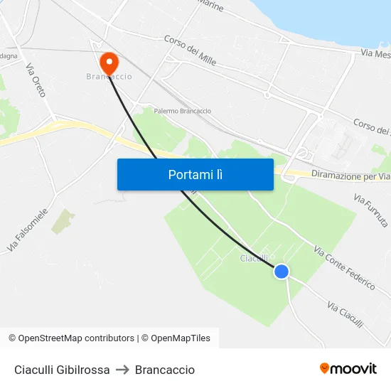 Ciaculli Gibilrossa to Brancaccio map