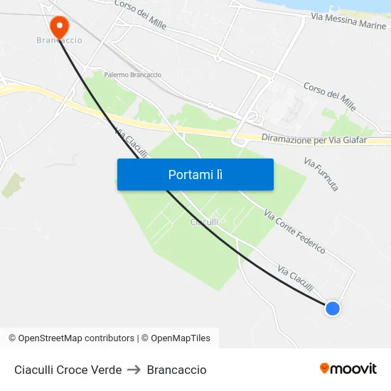 Ciaculli Croce Verde to Brancaccio map
