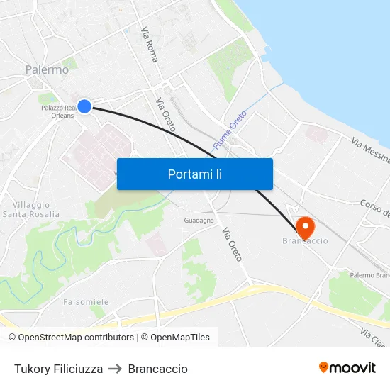 Tukory Filiciuzza to Brancaccio map