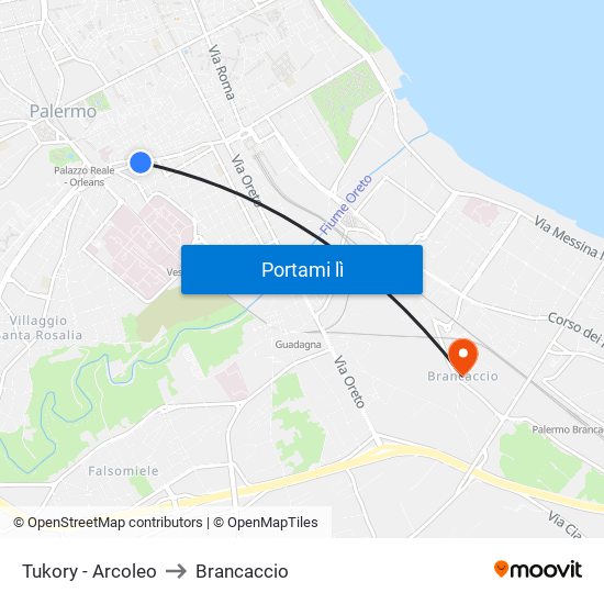 Tukory - Arcoleo to Brancaccio map