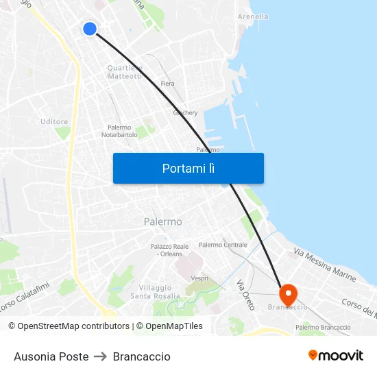 Ausonia Poste to Brancaccio map