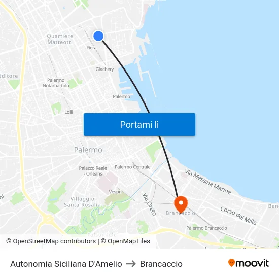 Autonomia Siciliana D'Amelio to Brancaccio map