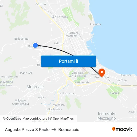 Augusta Piazza S Paolo to Brancaccio map