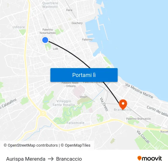 Aurispa Merenda to Brancaccio map