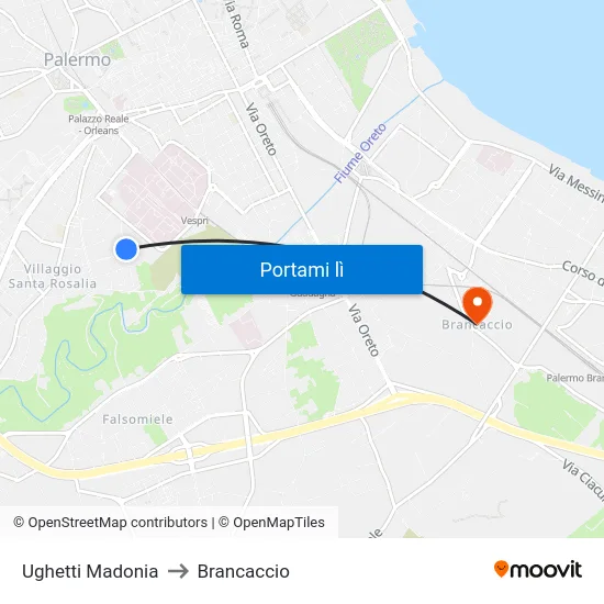 Ughetti Madonia to Brancaccio map