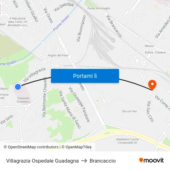 Villagrazia Ospedale Guadagna to Brancaccio map