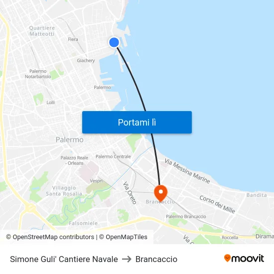 Simone Guli' Cantiere Navale to Brancaccio map