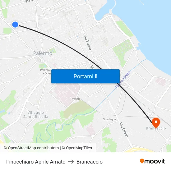 Finocchiaro Aprile Amato to Brancaccio map