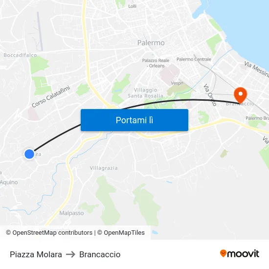 Piazza Molara to Brancaccio map