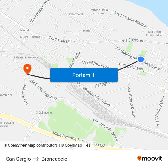 San Sergio to Brancaccio map
