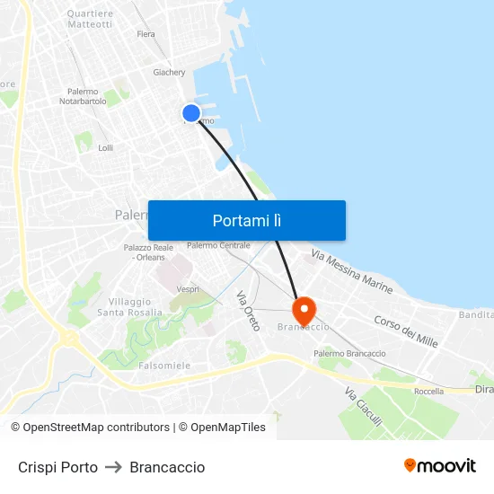 Crispi Porto to Brancaccio map
