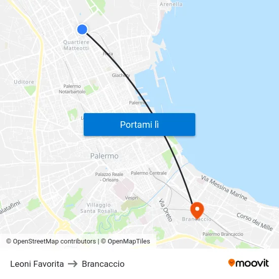 Leoni Favorita to Brancaccio map