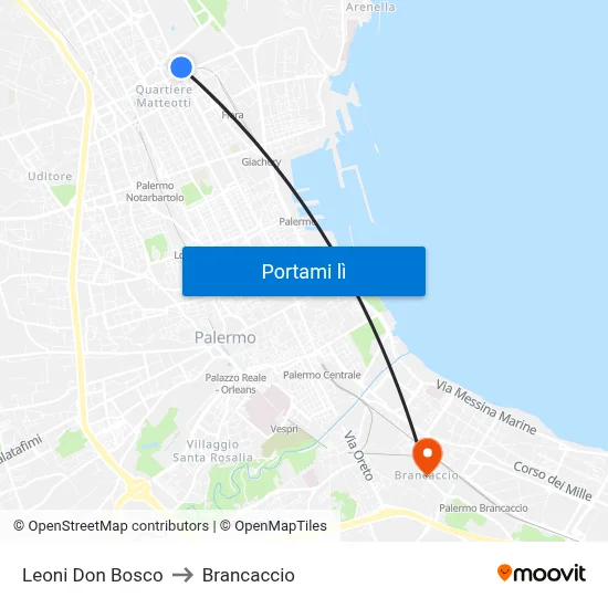 Leoni Don Bosco to Brancaccio map