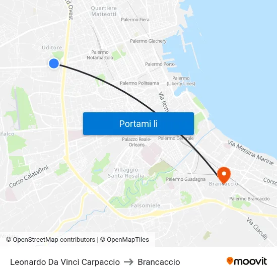 Leonardo Da Vinci Carpaccio to Brancaccio map